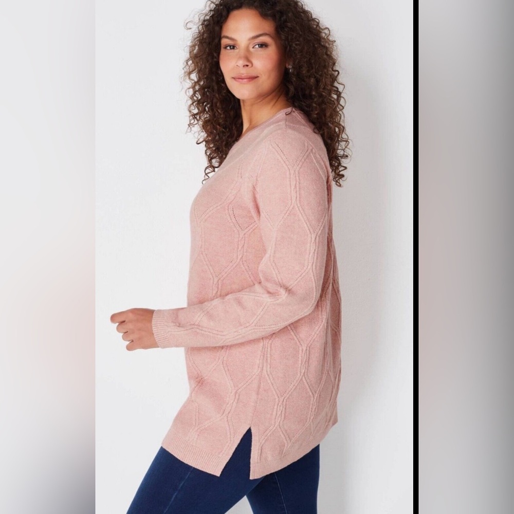💜J.Jill  Heathered Pink Perfect Cabled Crew-Neck Tunic length Sweater size large